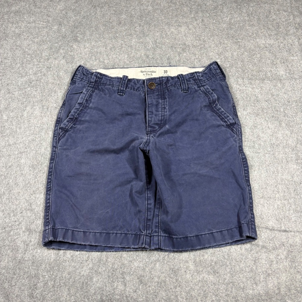 Abercrombie & Fitch Navy Blue Chino Shorts Size 30 Mid Rise Cotton Twill